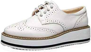 LAIKAJINDUN Women Retro Platform Flat Shoe Leather Casual Oxford Shoe White 8M US