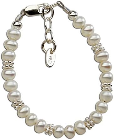 Girls Bracelet, Infant Baby Size Small 0-12 Months, Victoria - Sterling Silver Bracelet, Luxurious Sterling Silver Bracelet with Beautiful Soft White Cultured Pearls Accented with Shimmering Silver Daisies. A Keepsake She Will Cherish Forever!