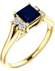 18K Yellow Gold 5.00x5.00mm Princess Cut Sapphire and Diamond Ring -- LIFETIME WARRANTY