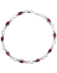 10k White Gold Double Loop Tennis Bracelet w/ 0.05 Carat Brilliant Cut Diamonds & 2.25 Carats Oval Cut Created Ruby Stones, 1/8 in. (3.5mm) wide