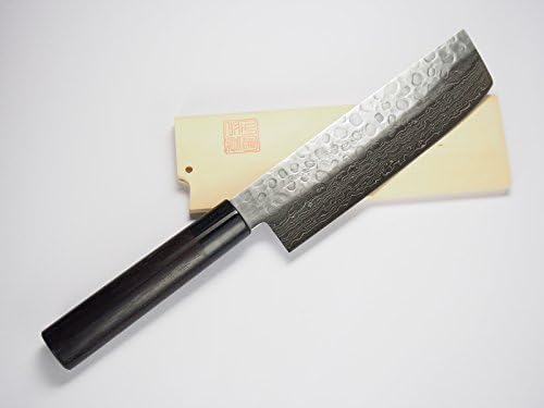 Norisada Hammered Damascus Usuba/Nakiri Vegetable Knife 6-Inch Shitan Handle with Saya Cover