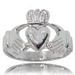 Ladies Irish Claddagh Ring in Solid 10K White Gold Size 9