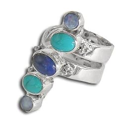 Sterling Silver Lapis, Turquoise & Opal Doublet Ring, Size 7 by Sajen