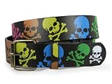 41sE4Awwc6L. SL160  Snap On Multi Color Skull & Cross Bone Tattoo Ink Artwork Leather Belt Size: XL 42 44 Color: Black