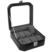 Wolf Designs Black Eight Piece Watch Case with Glass Lid #3831AM