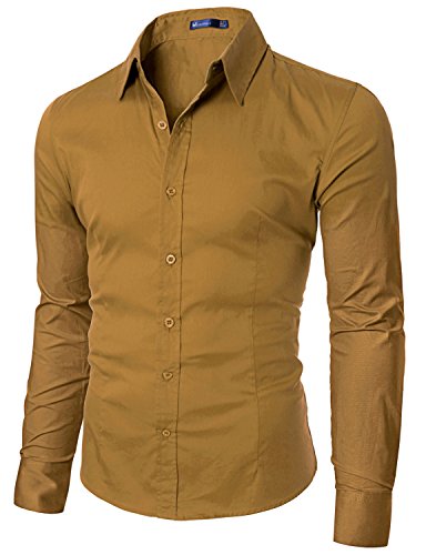 Doublju mens casual patched pocket big dress shirts mustard (us-m…