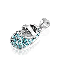 Bling Jewelry March Birthstone Aquamarine Color CZ Baby Shoe Charm Silver