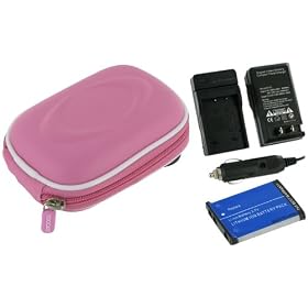 rooCASE 3n1 EVA Hard Shell (Pink) Case with Memory Foam / Fuji NP-45 740mAh Li-Ion Battery / AC DC Charger for Fujifilm FinePix Z33WP Waterproof Digital Camera Pink