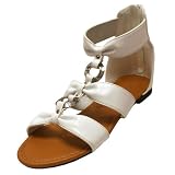 White Wide Strap Gladiator Ladies Sandals Shoes Size 8