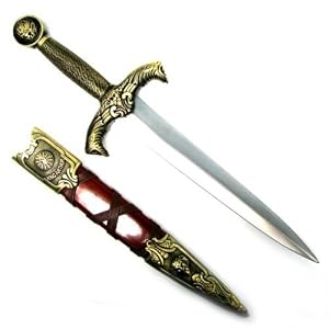 Trademark HUGE King Arthur Dagger, 17-Inches gold handle silver blade