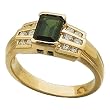 14Kt Yellow Gold Emerald Cut Sea Green Tourmaline and Diamond Ring