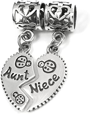 Dreambell .925 Sterling Silver Aunt Niece Family Love Heart Flower Bail Dangle Pendant Bead For Pandora, Troll Chamilia Biagi European Story Charm Bracelet