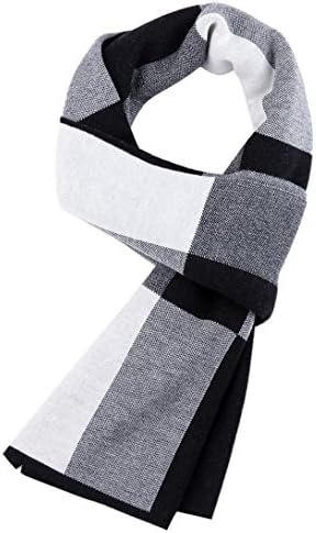 PENAGY Men Winter Warm Fashion Scarves Wool Soft Luxurious Scarf Shawl-Black&amp;White