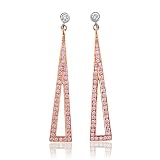 18k Two Tone Gold White and Rose Pink Triangular Drop Diamond Earrings (HI, SI, 0.70 carat)