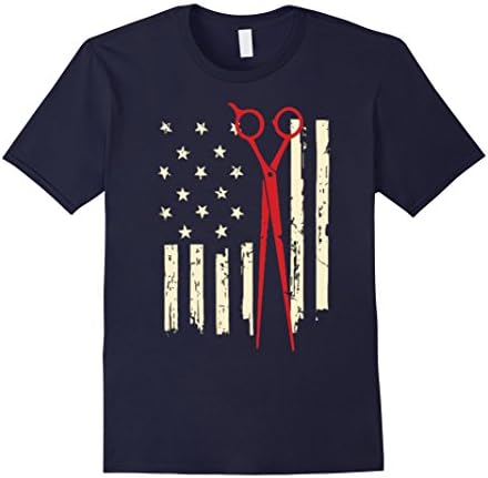 Men's American Hair Stylist And Scissors Flag TShirt XL Navy