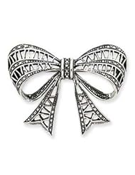 Sterling Silver Antiqued Open Design Bow Pin
