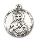 Sterling Silver Immaculate Heart of Mary Pendant with Stainless Silver Heavy Curb Chain 24 inch