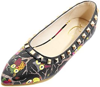 G antini Ladies Rivets Embellished Owl Prints Leisure Flats Black (Size US 8.5)