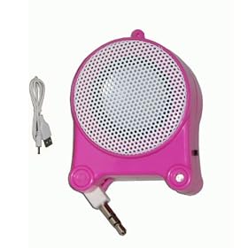 Portable Rechargeable Pink Mini Speakers with Built in Li-ion Batteries - For iPod Sansa Zune Zen Walkman and all MP3 Players