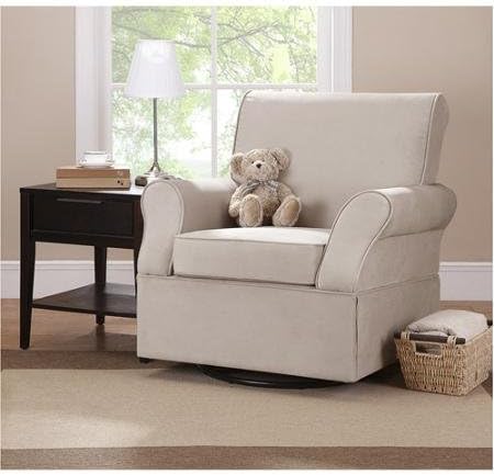 Relaxing and Soothing for Mommy and Baby Kelcie Swivel Glider with Comfortable Features and a Solid Wood Frame- In Beige
