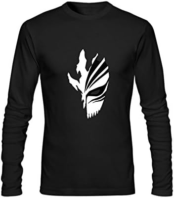 ZIFG Men's DIY Japan Anime Bleach Death Mask Logo Cotton Crewneck Long T shirt XL Black