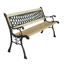 3 Seater Wooden Slat Garden Bench Seat Lattice Style Cast Iron Legs