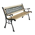 3 Seater Wooden Slat Garden Bench Seat Lattice Style Cast Iron Legs