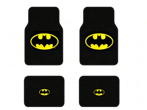  A Set of 4 Universal Fit Front and Rear Logo Plush Carpet Floor Mats - Batman Classic Logo