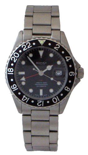 Bernex Swiss Made GMT Divers 300m Automatic Stainless Steel, Black dial, Sapphire glass, Bracelet Wrist Watch