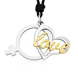 Ziovani 2-Tone Love Monogram Gender/Gay Pride Symbol Cross Heart Stainless Steel Pendant Necklace