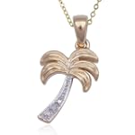 18k Yellow Gold Plated Sterling Silver Diamond Palm Tree Pendant, 18"
