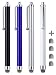 CCIVV Stylus, 4 Pcs 5.0 Inches Hybrid Mesh Fiber Tip Stylus Pens for Touch Screen, Compatible with iPad, iPhone, Kindle Fire + 4 Extra Replaceable Hybrid Fiber Tips (White, Black, Silver, Blue)