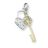 Sterling Silver & Vermeil Heart & Key Charm with 20 inch Sterling Silver Chain