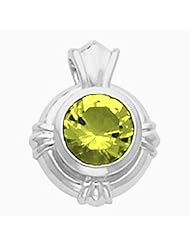 18K Yellow Gold Round Cut Peridot Pendant -- LIFETIME WARRANTY