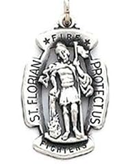 St. Florian Medal Pendant.Sterling Silver.18"stainless Steel Necklace Chain
