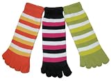 Riverstone Goods Funky Striped Toe Socks Kids/Children/Toddler 3-Pack (Sock Size 6-8, Shoe Size 8-13)