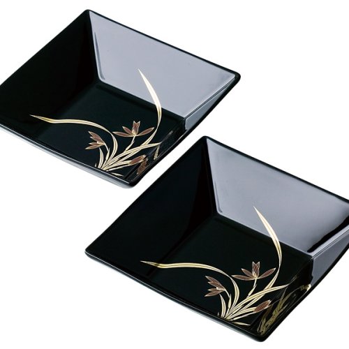 香蘭社 黒釉と金蘭・組角中鉢（食器）