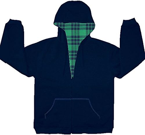 Woodland Trails Men's Reversible 2 in 1 Fleece Hoodie Jacket,Large,Black/Plaid,X-Large,Navy/Plaid