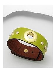 Lawn Green Leather Bracelet In White Base