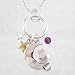 Cat in the Moon Pendant in Sterling Silver with Brass Star and Amethyst and Pearl Gemstone Beads on an 18" Bead Chain, #8867