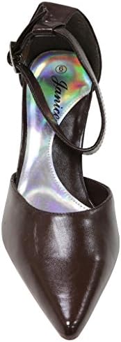 Janice Furla-01 Women's pointed toe d'orsay kitten heel buckle ankle strap closed back pumps shoes Brown 6