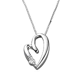 14K White Gold 0.1 ct. Moissanite Slant Heart Pendant with 18 Chain Necklace