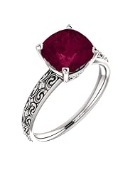 Platinum 8.00x8.00mm Antique Cushion Cut Rhodolite Garnet Ring -- LIFETIME WARRANTY