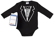Spoilt Rotten - Tuxedo Baby Babygrow Alternative Baby Clothes 100% Organic Sizes 0-6 months BLACK + in funky Milk Carton