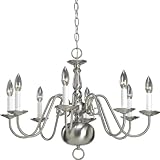 Progress Lighting P4357-09 8-Light Americana Chandelier with Delicate Arms and Decorative Center Column and Candelabra Lamps, Brushed Nickel