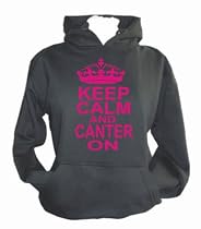 Keep Calm and Canter on' hot pink printed black hoodie