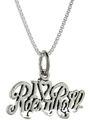 Sterling Silver I Love Rock and Roll Talking Pendant, 1 inch wide