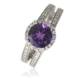 3.00cttw Natural White Round Diamonds (SI-Clarity, GH-Color) and Amethyst Ring in 14K White Gold.