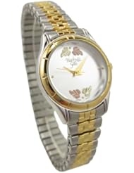 Womens Black Hills Gold Watch Stainless Steel Stretch Band 12K Leaves & Silvertone Face