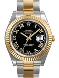 Rolex Datejust II Black Roman Dial 18k Yellow Gold Fluted Bezel Two Tone Oyster Bracelet Mens Watch 116333BKRO